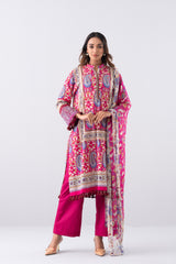 Relaxed Fit Printed Three-Piece Lawn with Chiffon Dupatta