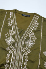 Smart Fit Embroidered Three-Piece Formal Ethnic Set with Organza Dupatta