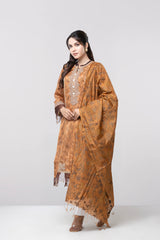Smart Fit Embroidered Two-Piece Ethnic Set with Silk Dupatta