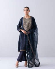 Smart Fit Embroidered Two-Piece Semi Formal Ethnic Set with Organza Dupatta