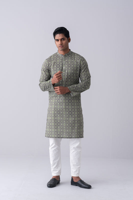 Slim Fit Ajrakh Printed Cotton Panjabi