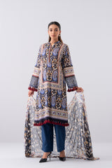 Relaxed Fit Printed Three-Piece Lawn with Chiffon Dupatta