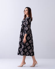 Contrast Printed Long Dress – Mystika