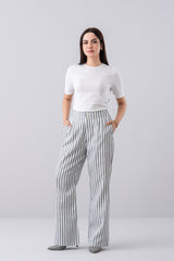 Wide-Leg Textured Stripe Pant