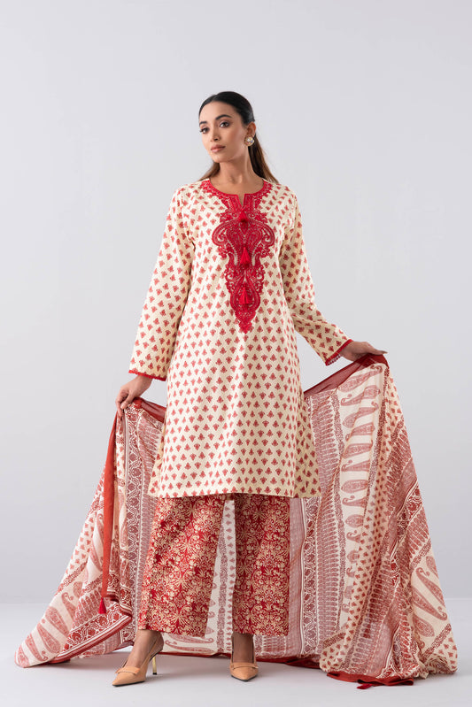 Relaxed Fit Printed Three-Piece Lawn with Cotton Dupatta