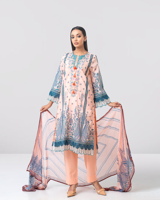 Smart-Fit Embroidered Three-Piece Lawn with Chiffon Dupatta