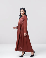 Floral-Embroidered Long Dress