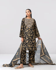 Relaxed Fit Embroidered Three-Piece Lawn with Organza Dupatta