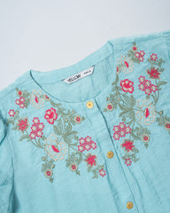 Girls' Embroidered Mixed-Blend Ethnic Top (6-8 Years)