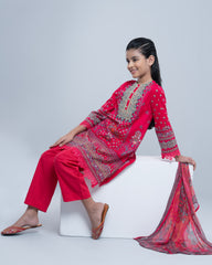 Princess Embroidered Three-Piece Lawn with Chiffon Dupatta (10-14 Years)