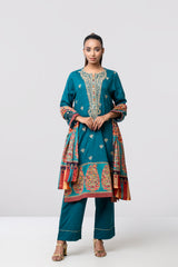 Relaxed Fit Embroidered Jacquard Three-Piece Lawn with Silk Dupatta