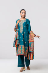 Relaxed Fit Embroidered Jacquard Three-Piece Lawn with Silk Dupatta