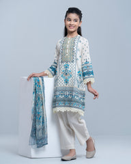 Princess Embroidered Three-Piece Lawn with Chiffon Dupatta (10-14 Years)