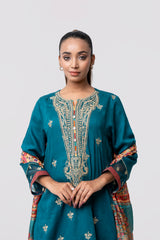 Relaxed Fit Embroidered Jacquard Three-Piece Lawn with Silk Dupatta