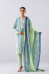 Relaxed Fit Printed Three-Piece Lawn with Cotton Dupatta