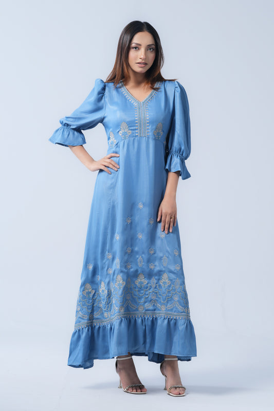 V-Neck Polyester Georgette Long Dress