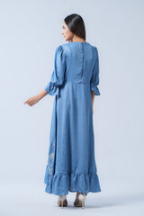 V-Neck Polyester Georgette Long Dress