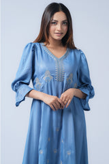 V-Neck Polyester Georgette Long Dress