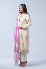 Smart Fit Three-Piece Formal Lawn with Muslin Dupatta