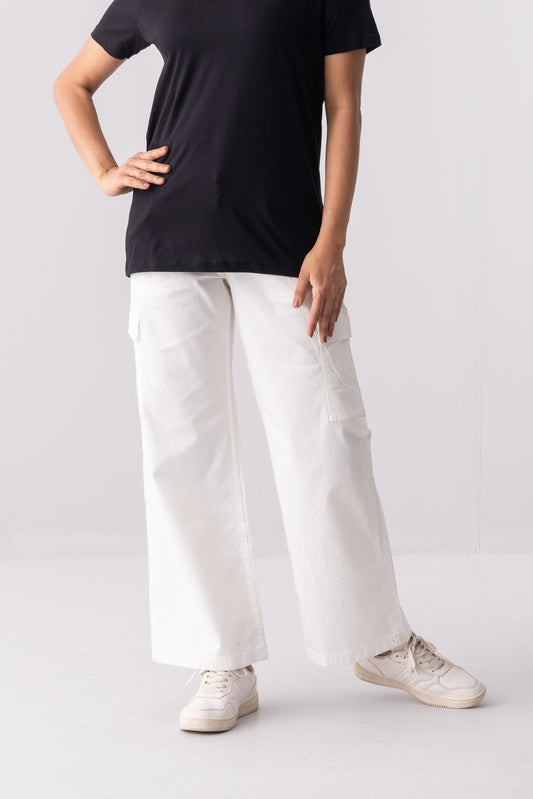 Wide-Leg Cargo Style Twill Pants