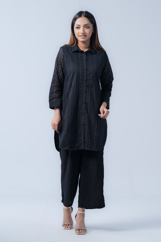 Short-Length Schiffli Fabric Relaxed Fit Ethnic Kurti
