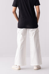 Wide-Leg Cargo Style Twill Pants