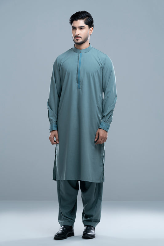 Regular Fit Embroidered Formal Kabli Set