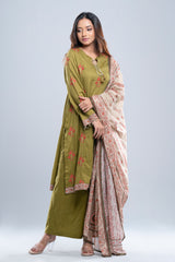 Smart Fit Embroidered Three-Piece Semi-Formal Lawn