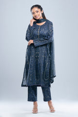 Relaxed Fit Digital Printed Three-Piece Lawn