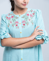 Junior Girls' Mixed-Blend Embroidered Ethnic Top (10-14 Years)