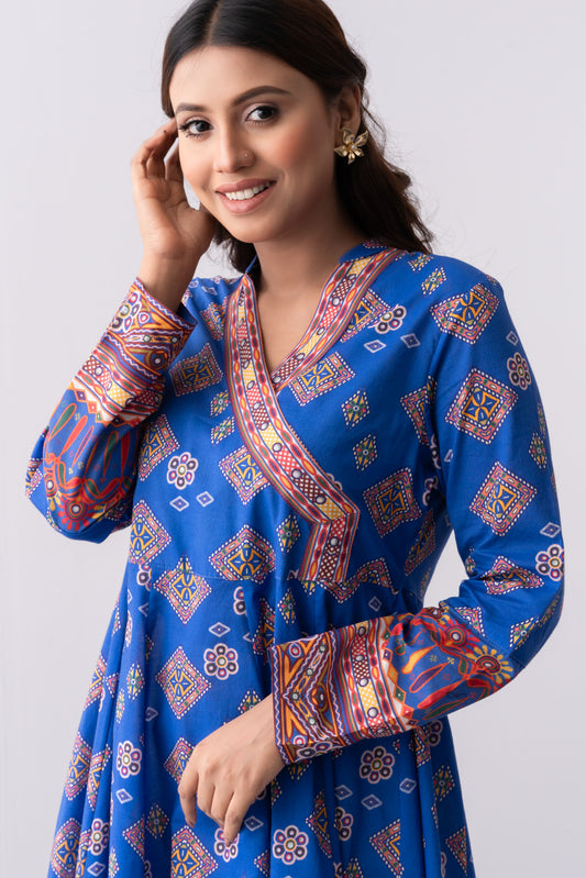 Ready-to-Wear Two-Piece Angrakha Flared Lawn with Chiffon Dupatta