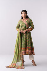 Ready-to-Wear Two-Piece Angrakha Flared Lawn with Chiffon Dupatta