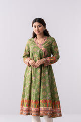 Ready-to-Wear Two-Piece Angrakha Flared Lawn with Chiffon Dupatta