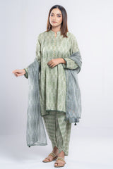 Relaxed Fit Semi-Formal Three-Piece Lawn with Organza Dupatta