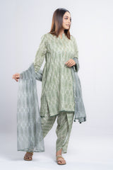 Relaxed Fit Semi-Formal Three-Piece Lawn with Organza Dupatta