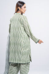 Relaxed Fit Semi-Formal Three-Piece Lawn with Organza Dupatta
