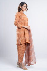 Relaxed Fit Semi-Formal Three-Piece Lawn with Organza Dupatta