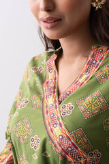 Ready-to-Wear Two-Piece Angrakha Flared Lawn with Chiffon Dupatta