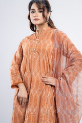Relaxed Fit Semi-Formal Three-Piece Lawn with Organza Dupatta