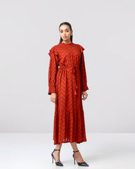 Regular Fit Zigzag Print Long Dress – Mystika