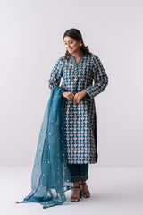 Heavy Embellished Three-Piece Formal Ethnic Set with Organza Dupatta