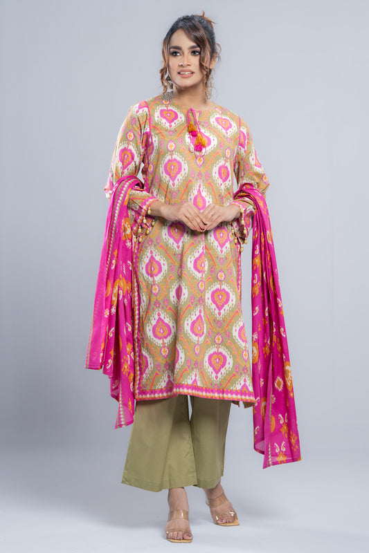 Ready-to-Wear Three-Piece Lawn with Cotton Dupatta