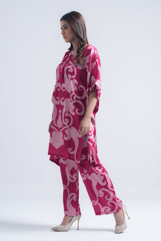 Relaxed Fit Printed Two-Piece Semi-Formal Ethnic Kaftan Set