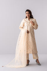 Heavy Embellished Three-Piece Formal Ethnic Set with Organza Dupatta