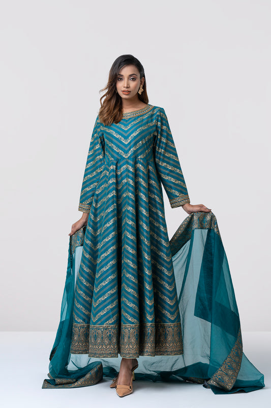 Smart Fit Embellished Two-Piece Formal Ethnic Set with Organza Dupatta