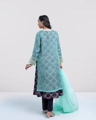 Smart Fit Embroidered Muslin Three-Piece Formal Ethnic Set with Organza Dupatta