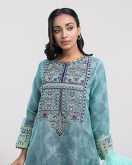 Smart Fit Embroidered Muslin Three-Piece Formal Ethnic Set with Organza Dupatta