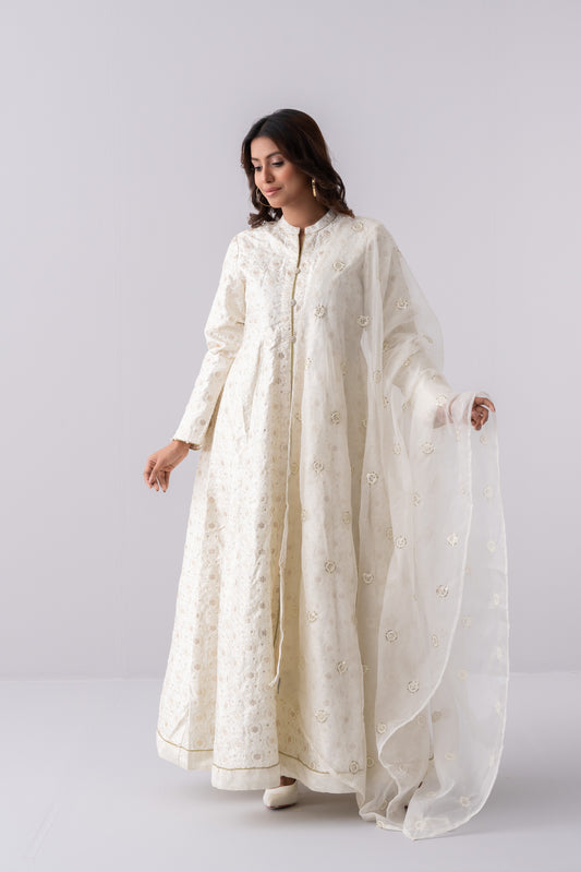 Heavy Embellished Two-Piece Formal Ethnic Set with Organza Dupatta