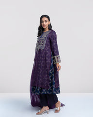 Smart Fit Embroidered Muslin Three-Piece Formal Ethnic Set with Organza Dupatta