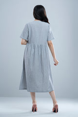 Classic Shirt-Patterned V-Neck Dress